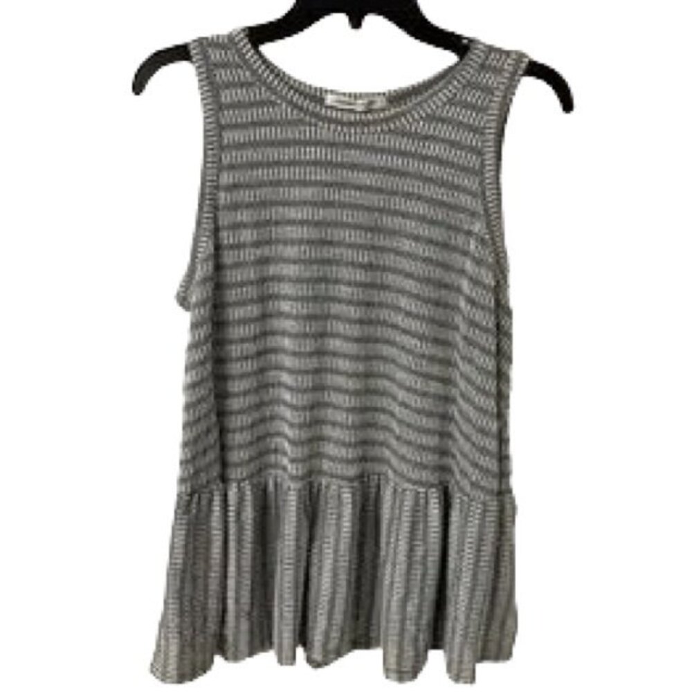 Caution To The Wind Gray White Textured Stripe Peplum Tank Top Size Medium
